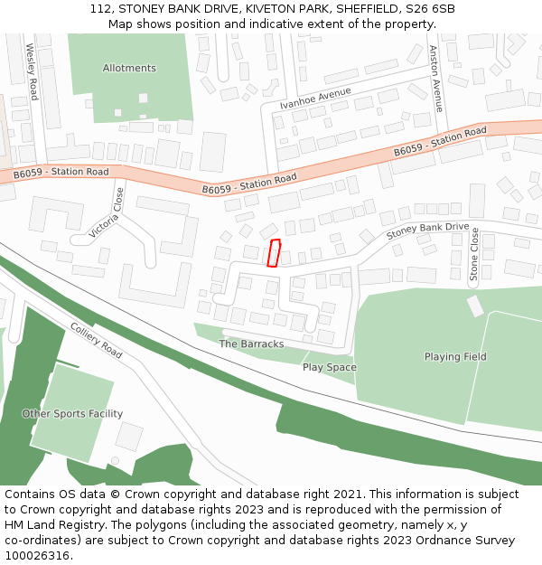 112, STONEY BANK DRIVE, KIVETON PARK, SHEFFIELD, S26 6SB: Location map and indicative extent of plot