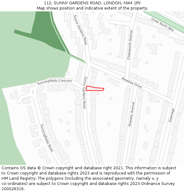 112, SUNNY GARDENS ROAD, LONDON, NW4 1RY: Location map and indicative extent of plot