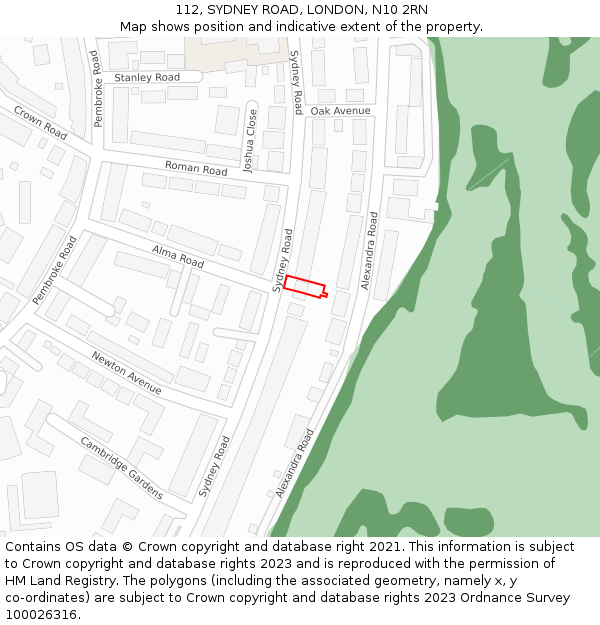112, SYDNEY ROAD, LONDON, N10 2RN: Location map and indicative extent of plot