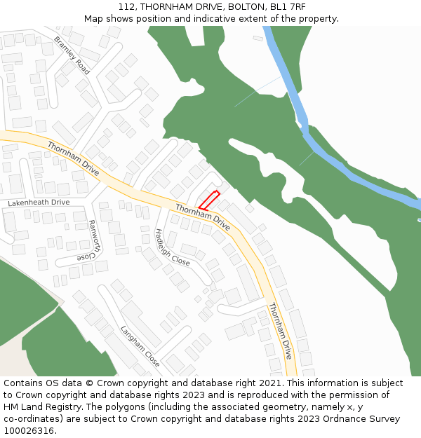 112, THORNHAM DRIVE, BOLTON, BL1 7RF: Location map and indicative extent of plot