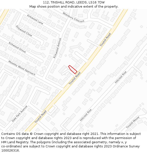 112, TINSHILL ROAD, LEEDS, LS16 7DW: Location map and indicative extent of plot