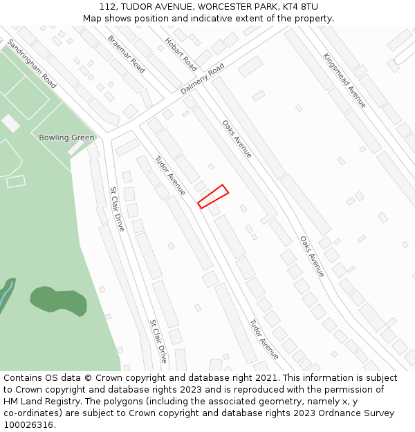 112, TUDOR AVENUE, WORCESTER PARK, KT4 8TU: Location map and indicative extent of plot