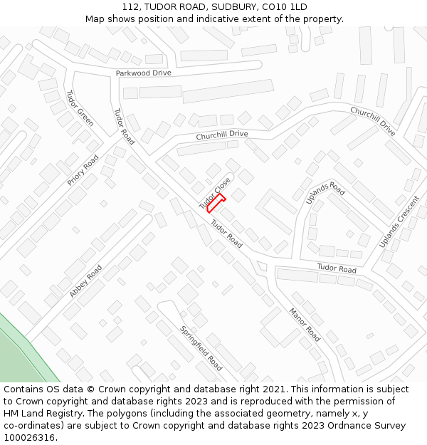 112, TUDOR ROAD, SUDBURY, CO10 1LD: Location map and indicative extent of plot