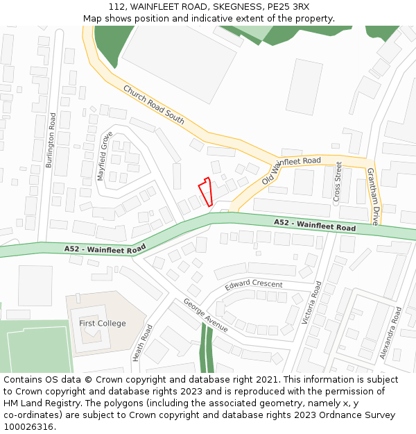 112, WAINFLEET ROAD, SKEGNESS, PE25 3RX: Location map and indicative extent of plot