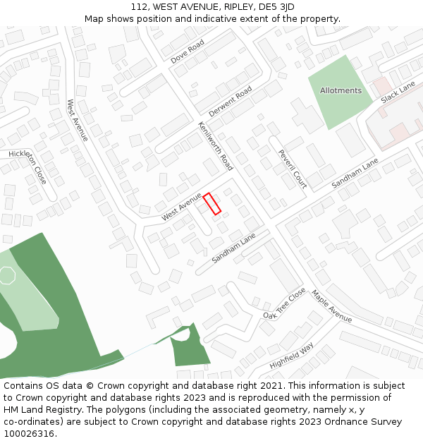 112, WEST AVENUE, RIPLEY, DE5 3JD: Location map and indicative extent of plot