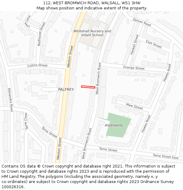 112, WEST BROMWICH ROAD, WALSALL, WS1 3HW: Location map and indicative extent of plot