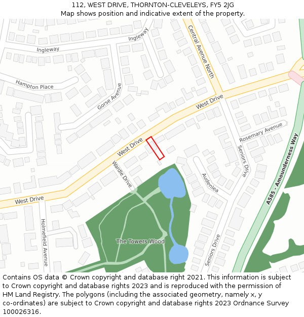 112, WEST DRIVE, THORNTON-CLEVELEYS, FY5 2JG: Location map and indicative extent of plot