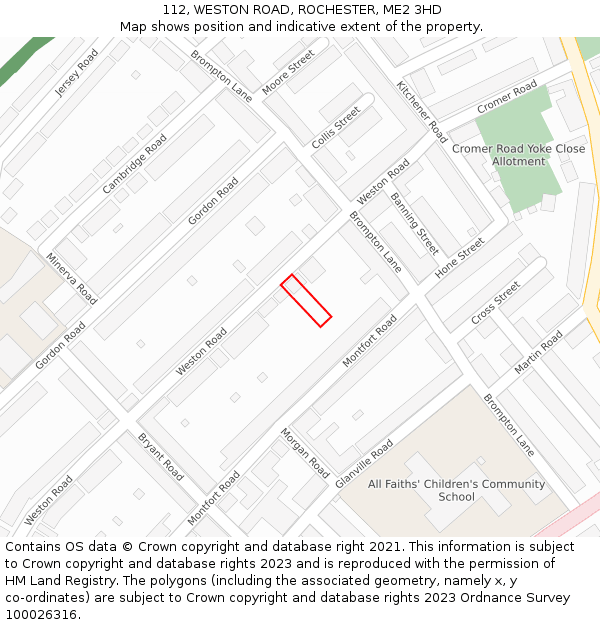 112, WESTON ROAD, ROCHESTER, ME2 3HD: Location map and indicative extent of plot