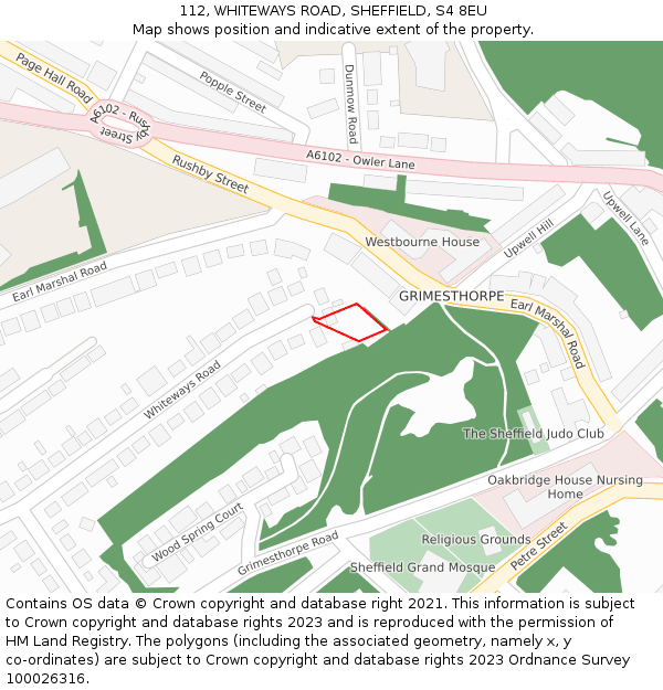 112, WHITEWAYS ROAD, SHEFFIELD, S4 8EU: Location map and indicative extent of plot