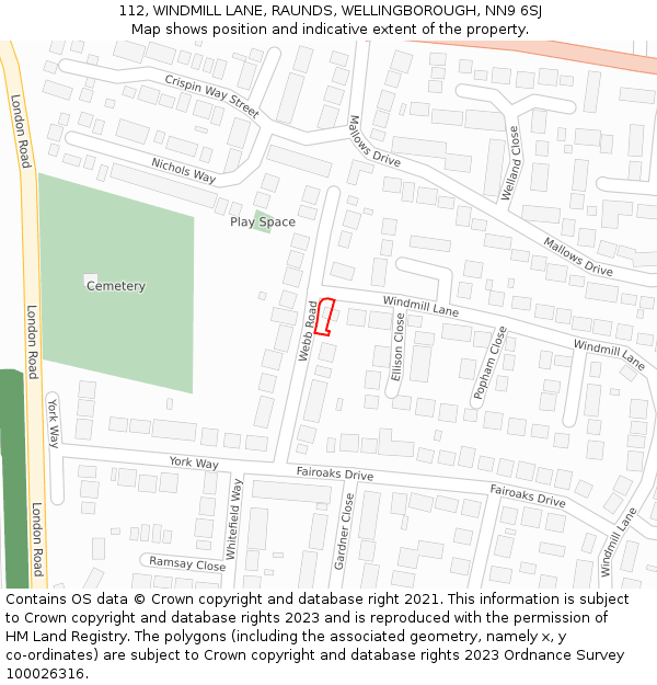 112, WINDMILL LANE, RAUNDS, WELLINGBOROUGH, NN9 6SJ: Location map and indicative extent of plot
