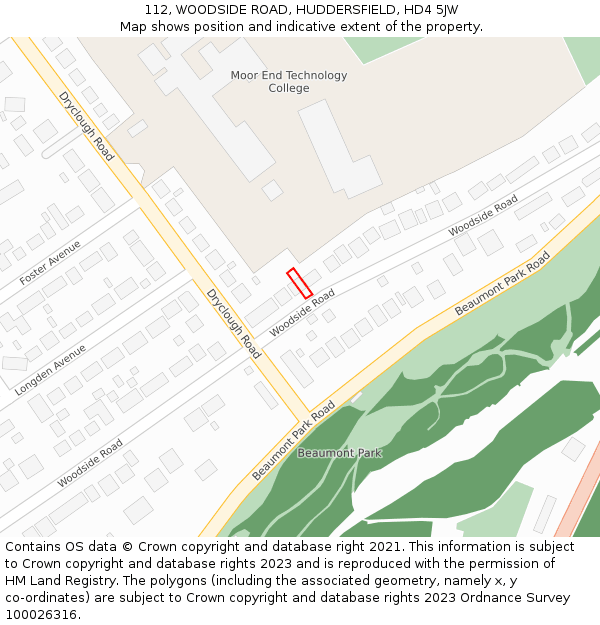 112, WOODSIDE ROAD, HUDDERSFIELD, HD4 5JW: Location map and indicative extent of plot