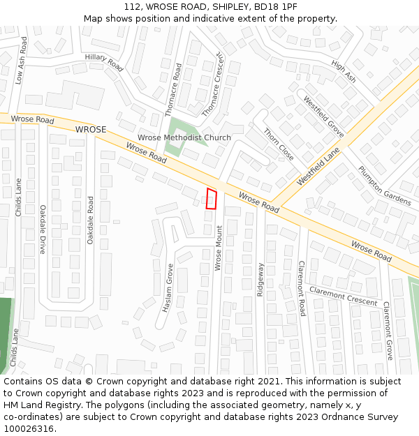 112, WROSE ROAD, SHIPLEY, BD18 1PF: Location map and indicative extent of plot