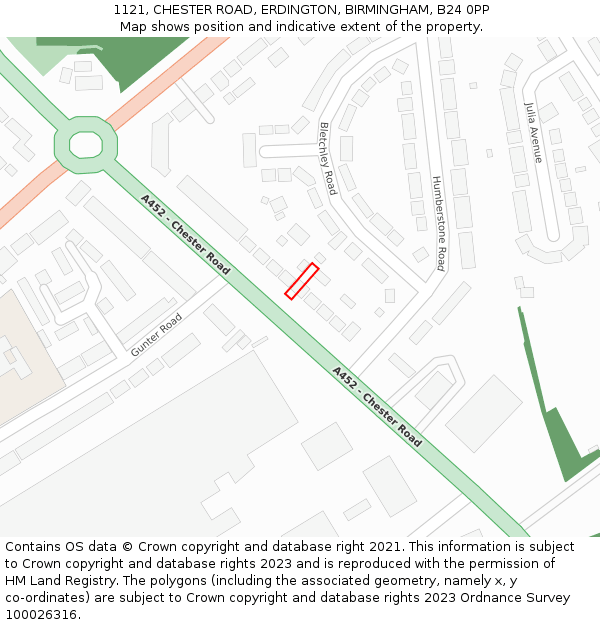 1121, CHESTER ROAD, ERDINGTON, BIRMINGHAM, B24 0PP: Location map and indicative extent of plot