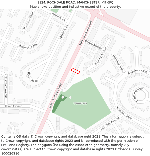 1124, ROCHDALE ROAD, MANCHESTER, M9 6FQ: Location map and indicative extent of plot