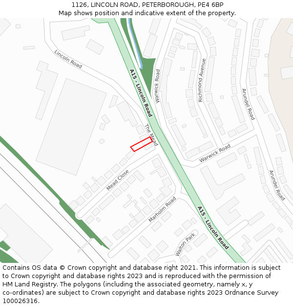 1126, LINCOLN ROAD, PETERBOROUGH, PE4 6BP: Location map and indicative extent of plot