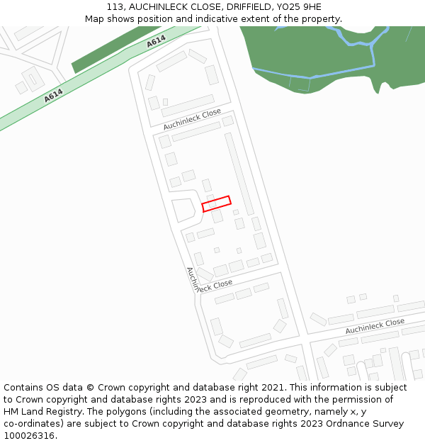113, AUCHINLECK CLOSE, DRIFFIELD, YO25 9HE: Location map and indicative extent of plot