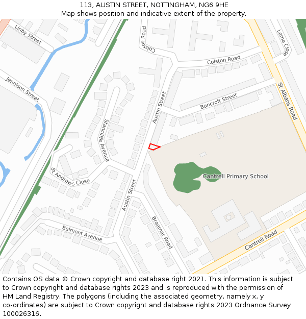 113, AUSTIN STREET, NOTTINGHAM, NG6 9HE: Location map and indicative extent of plot