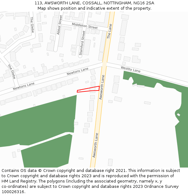 113, AWSWORTH LANE, COSSALL, NOTTINGHAM, NG16 2SA: Location map and indicative extent of plot
