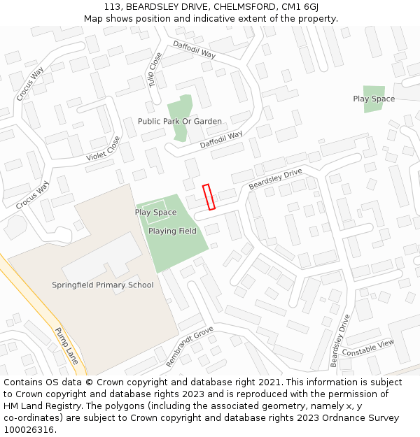 113, BEARDSLEY DRIVE, CHELMSFORD, CM1 6GJ: Location map and indicative extent of plot