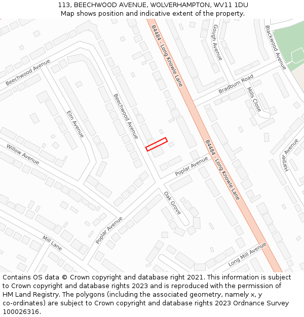 113, BEECHWOOD AVENUE, WOLVERHAMPTON, WV11 1DU: Location map and indicative extent of plot