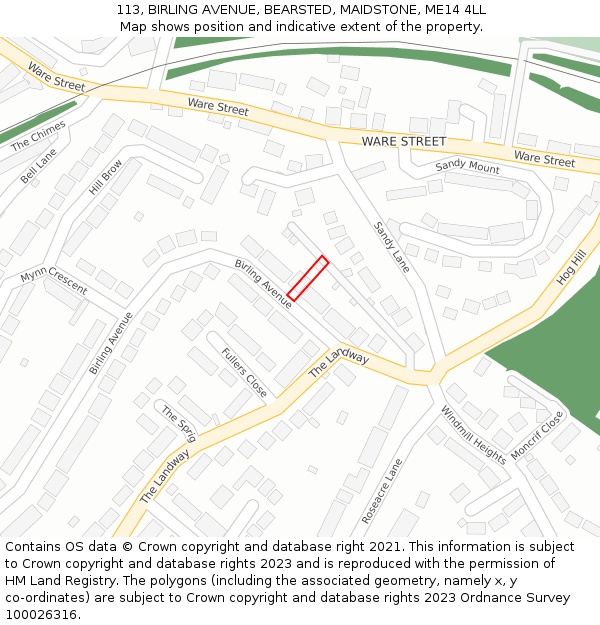 113, BIRLING AVENUE, BEARSTED, MAIDSTONE, ME14 4LL: Location map and indicative extent of plot