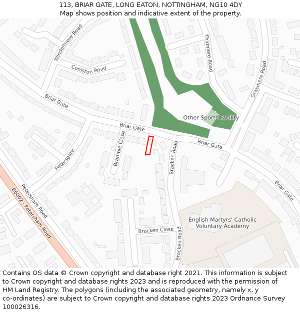 113, BRIAR GATE, LONG EATON, NOTTINGHAM, NG10 4DY: Location map and indicative extent of plot