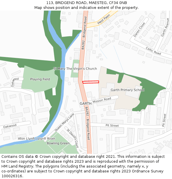113, BRIDGEND ROAD, MAESTEG, CF34 0NB: Location map and indicative extent of plot