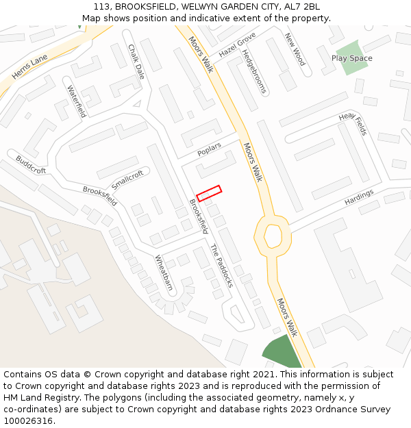 113, BROOKSFIELD, WELWYN GARDEN CITY, AL7 2BL: Location map and indicative extent of plot