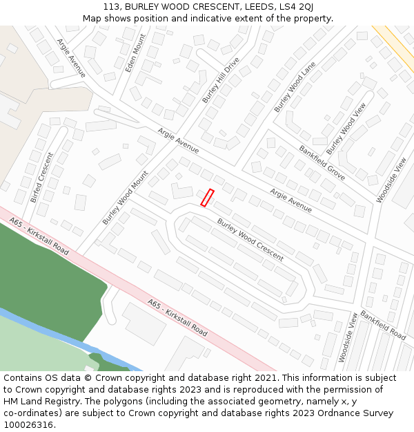 113, BURLEY WOOD CRESCENT, LEEDS, LS4 2QJ: Location map and indicative extent of plot