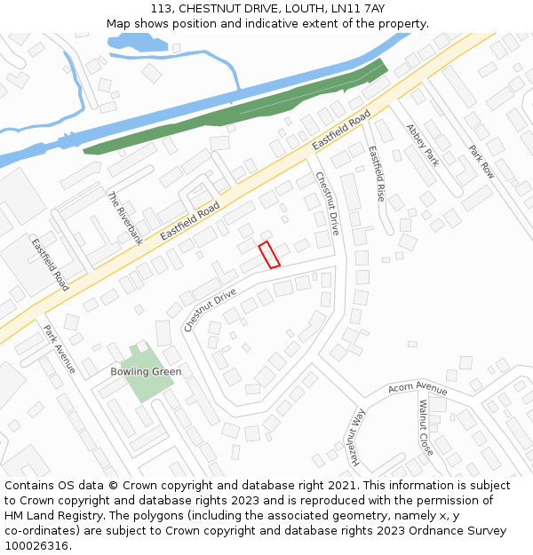 113, CHESTNUT DRIVE, LOUTH, LN11 7AY: Location map and indicative extent of plot