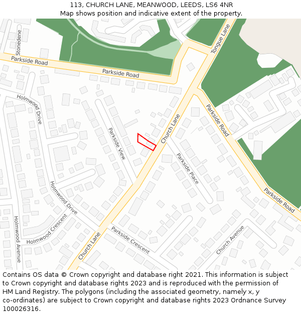 113, CHURCH LANE, MEANWOOD, LEEDS, LS6 4NR: Location map and indicative extent of plot