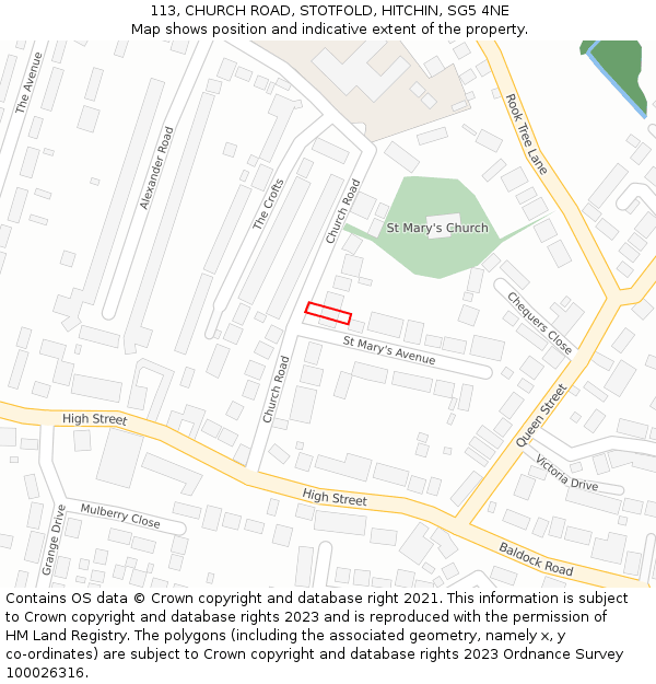 113, CHURCH ROAD, STOTFOLD, HITCHIN, SG5 4NE: Location map and indicative extent of plot