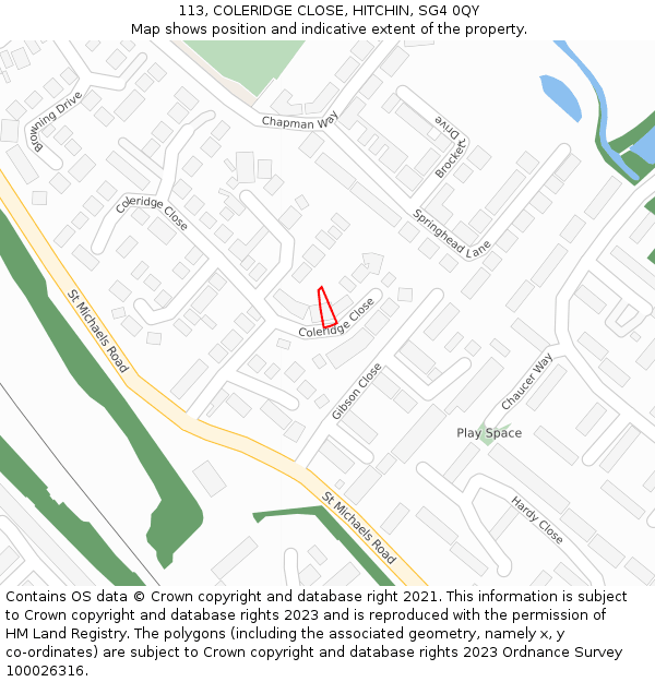 113, COLERIDGE CLOSE, HITCHIN, SG4 0QY: Location map and indicative extent of plot