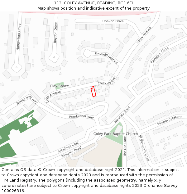 113, COLEY AVENUE, READING, RG1 6FL: Location map and indicative extent of plot