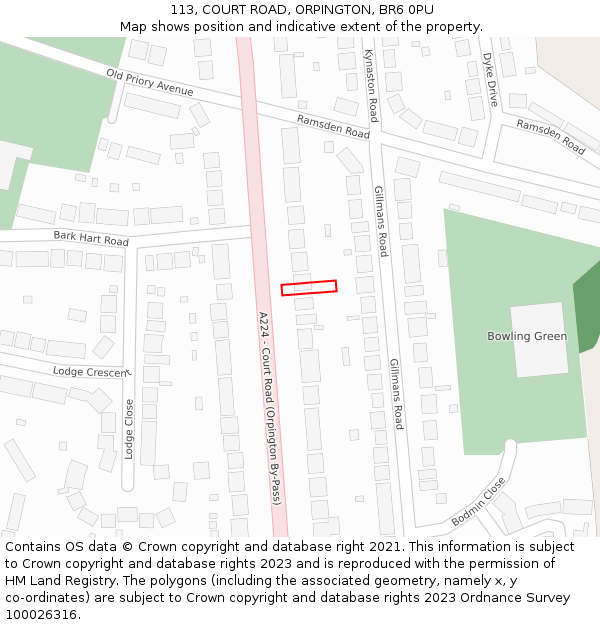 113, COURT ROAD, ORPINGTON, BR6 0PU: Location map and indicative extent of plot