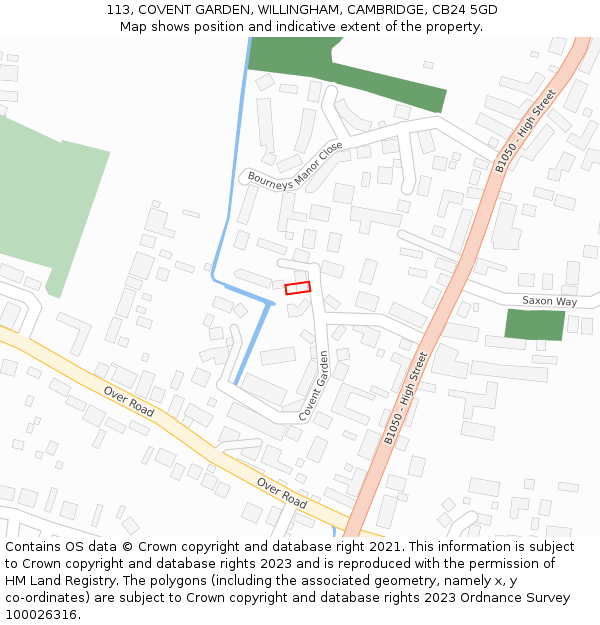 113, COVENT GARDEN, WILLINGHAM, CAMBRIDGE, CB24 5GD: Location map and indicative extent of plot