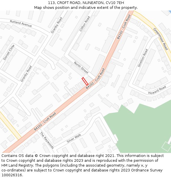 113, CROFT ROAD, NUNEATON, CV10 7EH: Location map and indicative extent of plot