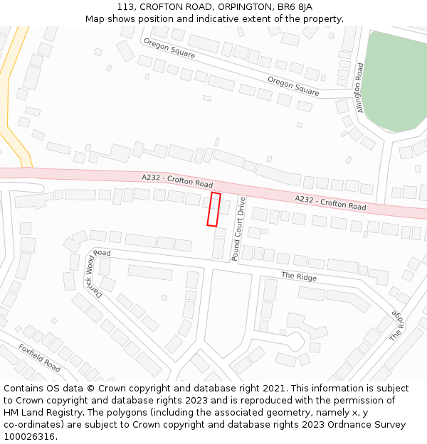 113, CROFTON ROAD, ORPINGTON, BR6 8JA: Location map and indicative extent of plot