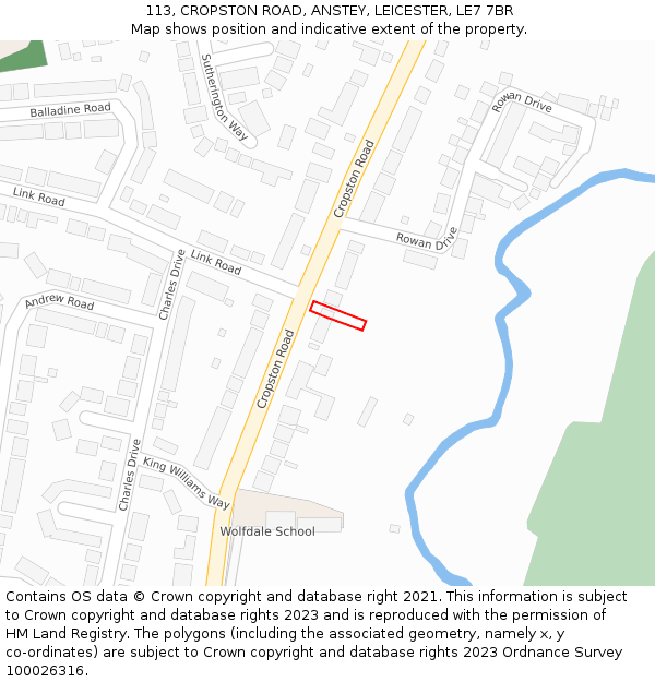 113, CROPSTON ROAD, ANSTEY, LEICESTER, LE7 7BR: Location map and indicative extent of plot
