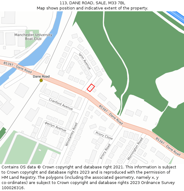 113, DANE ROAD, SALE, M33 7BL: Location map and indicative extent of plot