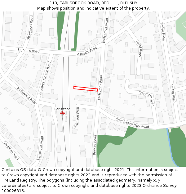 113, EARLSBROOK ROAD, REDHILL, RH1 6HY: Location map and indicative extent of plot
