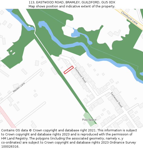 113, EASTWOOD ROAD, BRAMLEY, GUILDFORD, GU5 0DX: Location map and indicative extent of plot