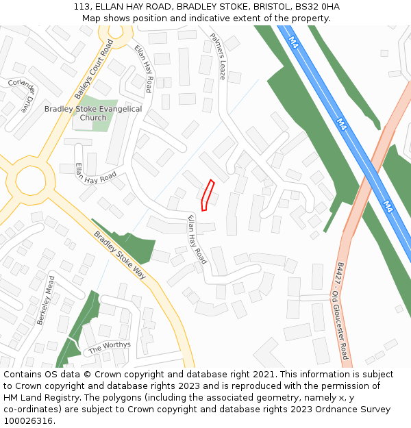 113, ELLAN HAY ROAD, BRADLEY STOKE, BRISTOL, BS32 0HA: Location map and indicative extent of plot