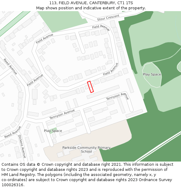 113, FIELD AVENUE, CANTERBURY, CT1 1TS: Location map and indicative extent of plot