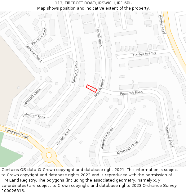 113, FIRCROFT ROAD, IPSWICH, IP1 6PU: Location map and indicative extent of plot