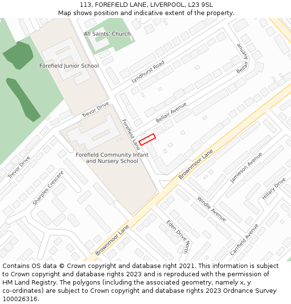 113, FOREFIELD LANE, LIVERPOOL, L23 9SL: Location map and indicative extent of plot