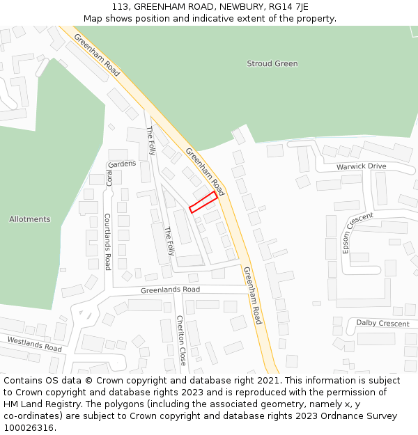 113, GREENHAM ROAD, NEWBURY, RG14 7JE: Location map and indicative extent of plot