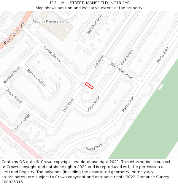 113, HALL STREET, MANSFIELD, NG18 3AR: Location map and indicative extent of plot
