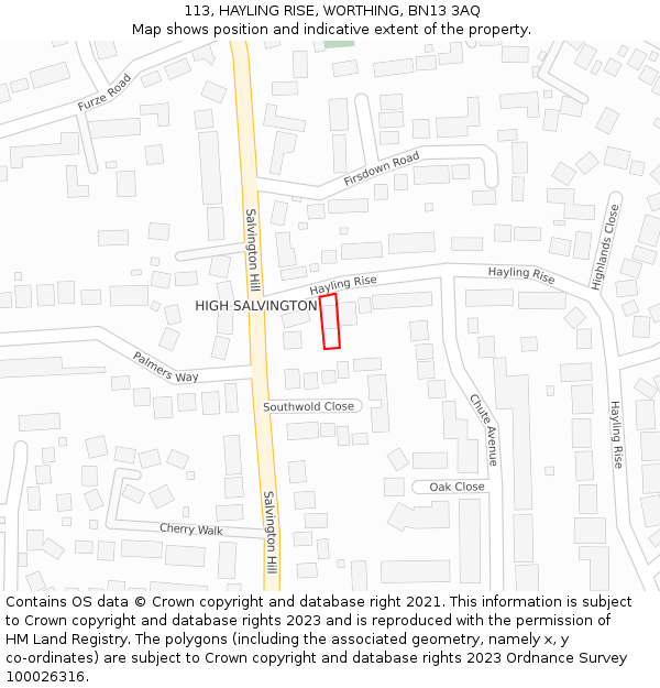 113, HAYLING RISE, WORTHING, BN13 3AQ: Location map and indicative extent of plot
