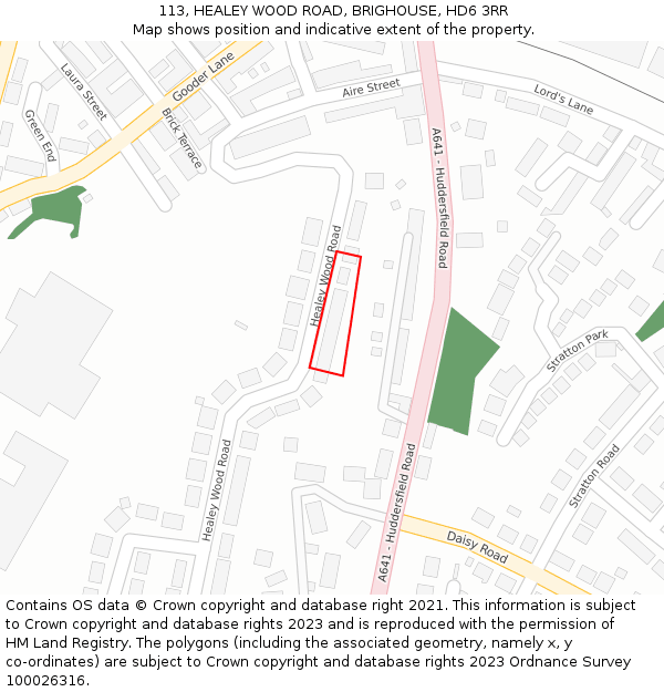 113, HEALEY WOOD ROAD, BRIGHOUSE, HD6 3RR: Location map and indicative extent of plot